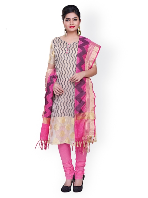 

Rajnandini Beige & Pink Silk Unstitched Dress Material