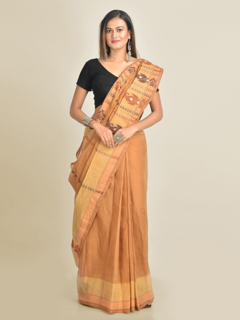 

Mitera Beige Pure Cotton Printed Taant Saree