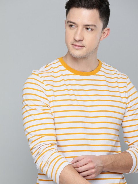 

Mast & Harbour Men White Striped Round Neck T-shirt