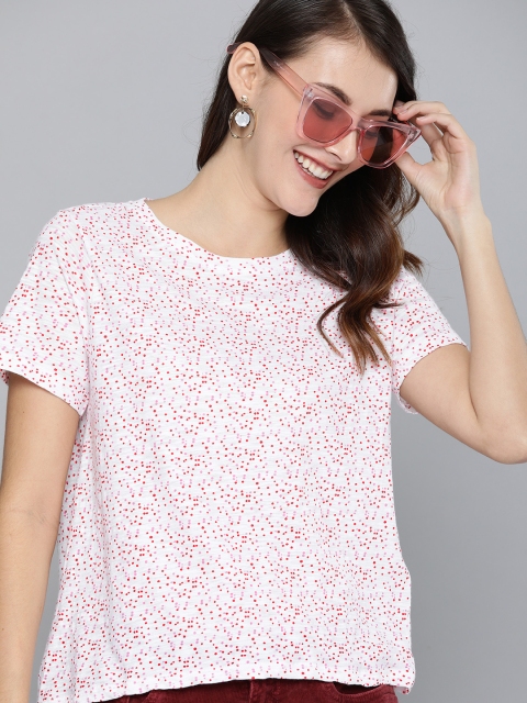 

Mast & Harbour Women White & Pink Printed Round Neck T-shirt