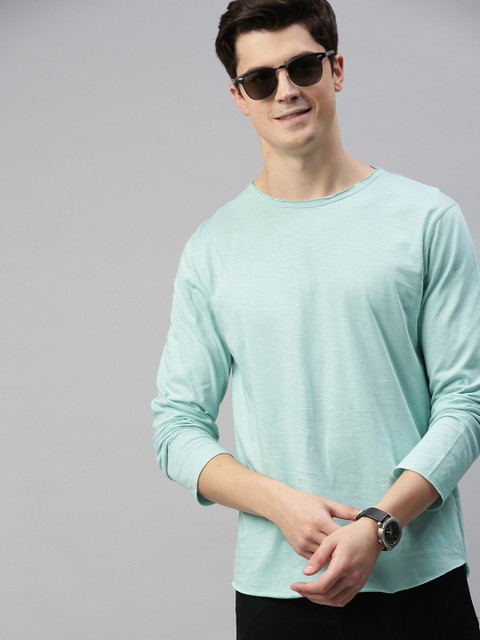 

Mast & Harbour Men Sea Green Solid Round Neck T-shirt