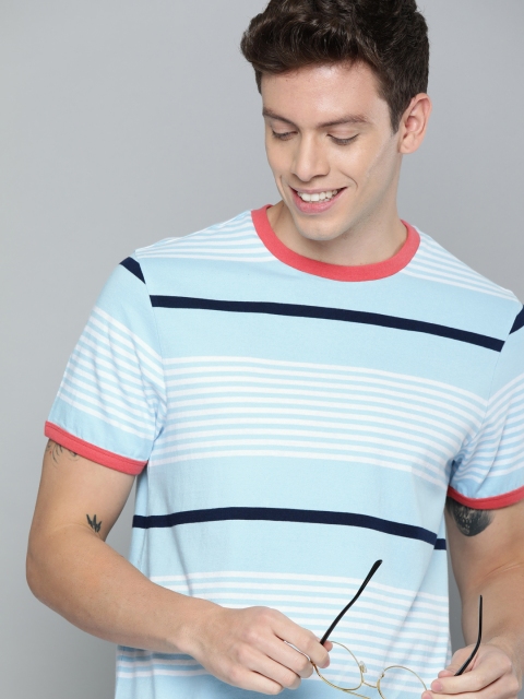 

Mast & Harbour Men Blue Striped Round Neck T-shirt