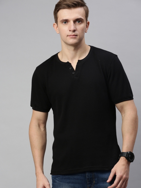 

Mast & Harbour Men Black Self Design Henley Neck T-shirt