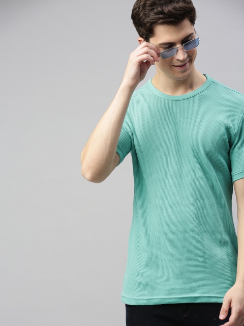 

Mast & Harbour Men Sea Green Solid Round Neck T-shirt