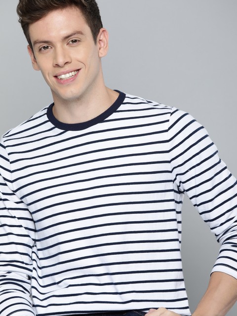 

Mast & Harbour Men White Striped Round Neck T-shirt