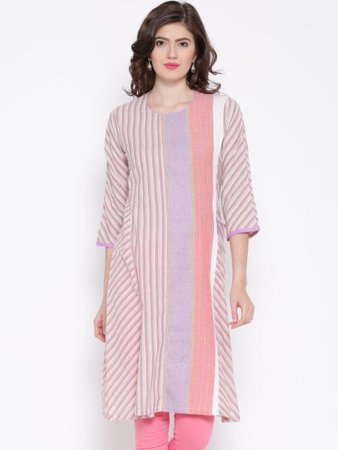 

BIBA Multicoloured Striped A-Line Kurta, Multi
