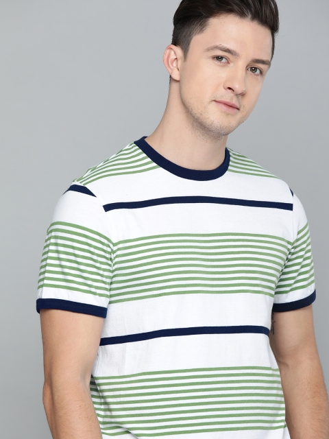 

Mast & Harbour Men White Striped Round Neck T-shirt