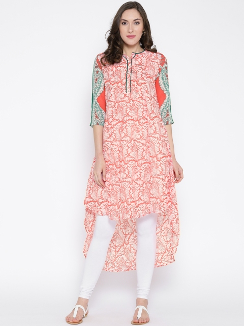 

BIBA Red & White Polyester Printed High-Low A-Line Kurta