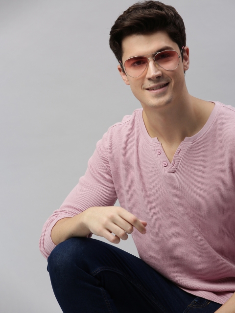 

Mast & Harbour Men Pink Solid Round Neck Knitted T-shirt