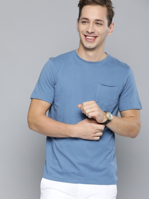 

Mast Harbour Men Blue Solid Round Neck Pure Cotton T-shirt