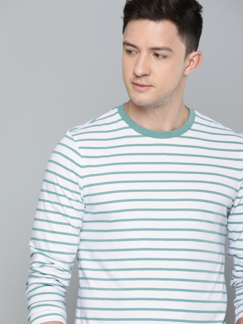 

Mast Harbour Men Blue Striped Round Neck Pure Cotton T-shirt