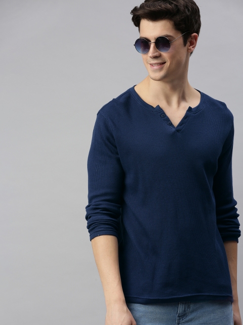 

Mast Harbour Men Navy Blue Solid Round Neck Pure Cotton T-shirt