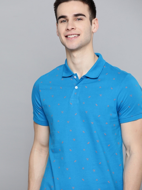 

Mast & Harbour Men Blue Pure Cotton Printed Polo Collar T-shirt