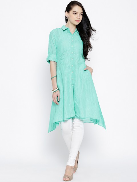 

BIBA Turquoise Green Chikankari Embroidered A-Line Kurta