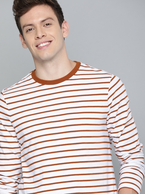 

Mast Harbour Men Brown Striped Round Neck Pure Cotton T-shirt
