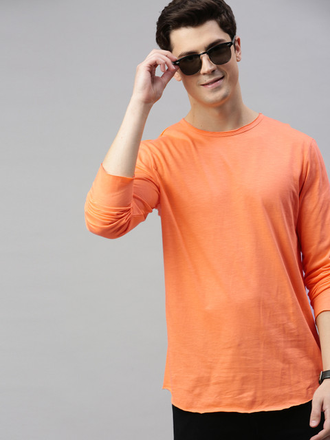 

Mast Harbour Men Orange Solid Round Neck Pure Cotton T-shirt