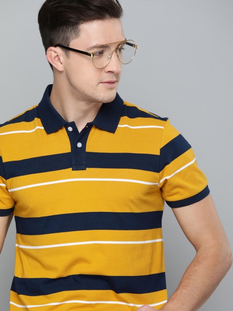

Mast & Harbour Men Mustard Striped Polo Collar T-shirt