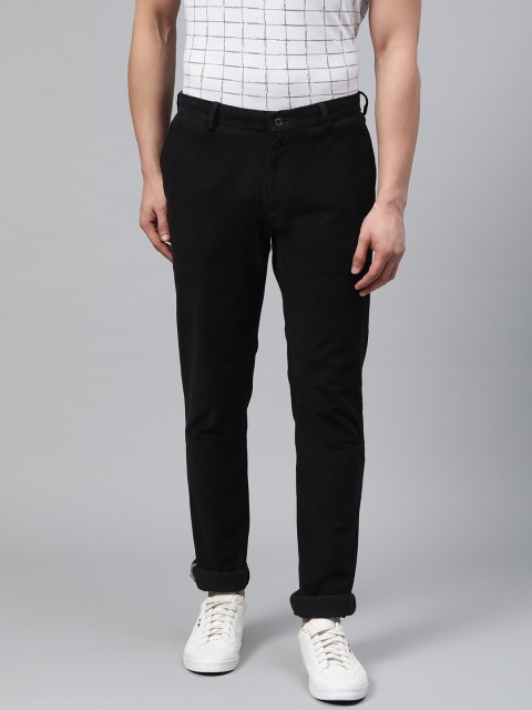 

Blackberrys Men Black Slim Fit Textured Regular Trousers