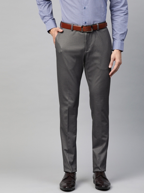 

Blackberrys Men Charcoal Grey B-91 Skinny Fit Checked Formal Trousers