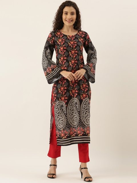 

Tikhi Imli Women Black & Red Floral Printed Straight Kurta