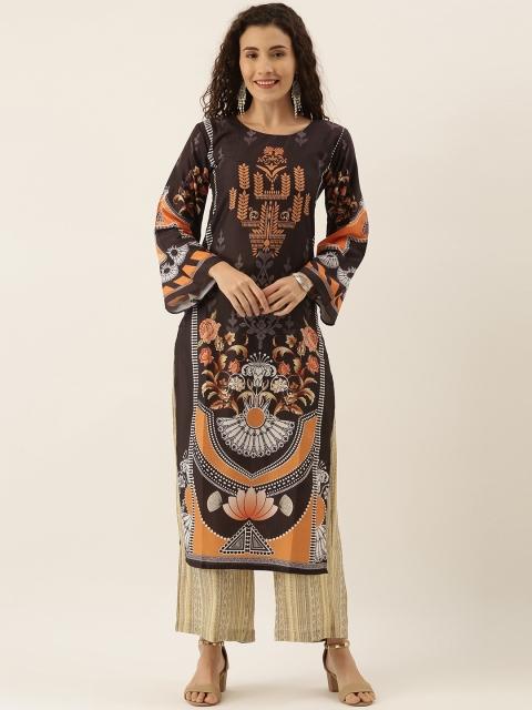 

Tikhi Imli Women Brown & Mustard Yellow Printed Straight Kurta