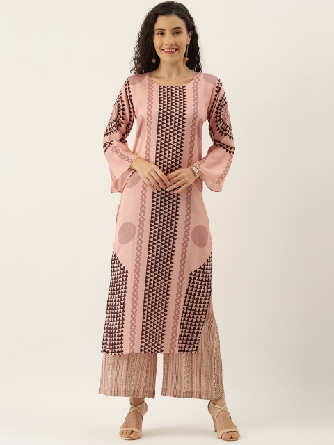 

Tikhi Imli Women Pink & Burgundy Printed Straight Kurta