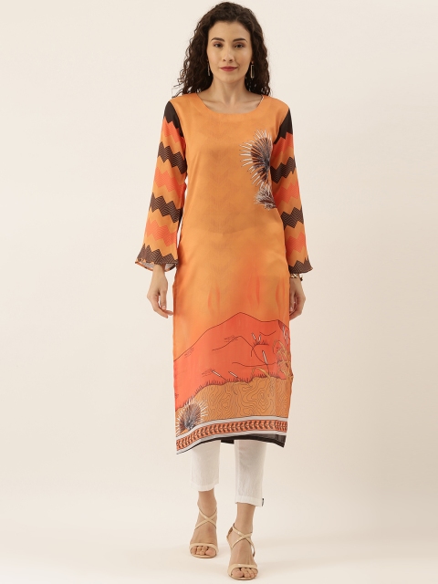 

Tikhi Imli Women Orange & Black Printed Straight Kurta