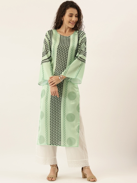 

Tikhi Imli Women Green & Black Printed Straight Kurta
