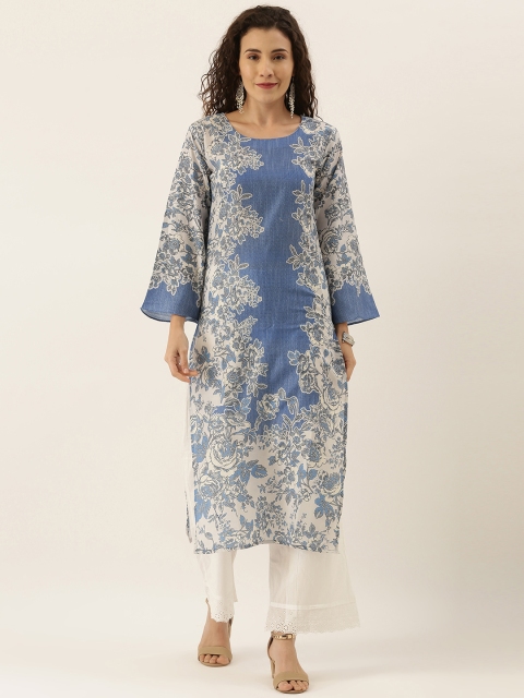 

Tikhi Imli Women Blue & White Printed Straight Kurta