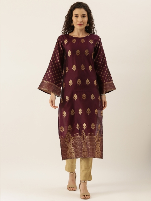 

Tikhi Imli Women Purple & Golden Woven Design Straight Kurta