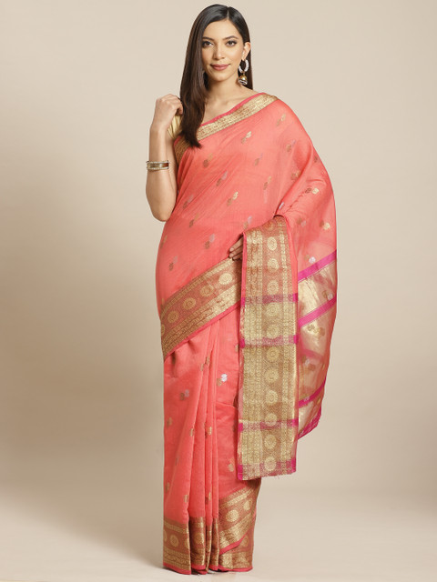 

KALINI Pink & Golden Woven Design Saree