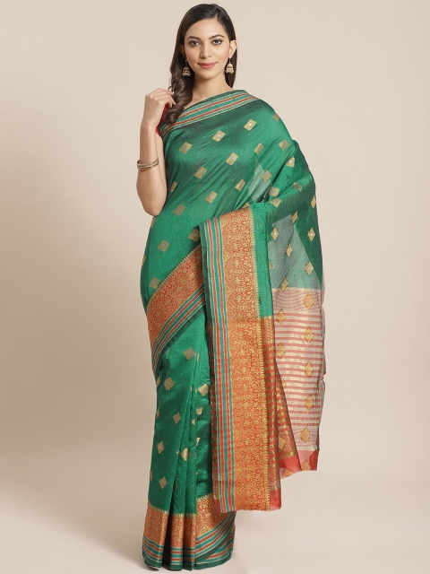 

Mitera Green & Gold-Toned Silk Blend Woven Design Saree