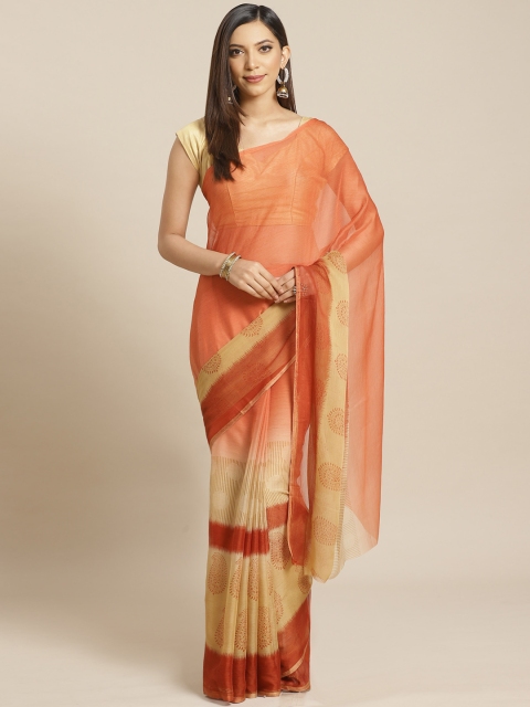 

KALINI Beige & Rust Printed Saree