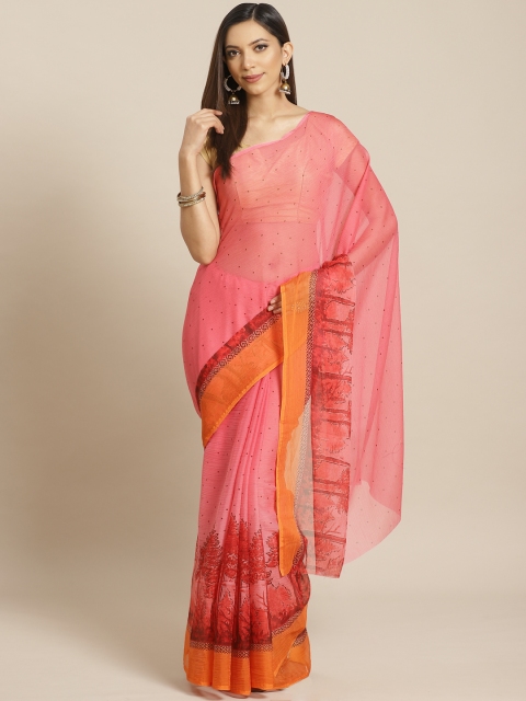 

KALINI Pink & Burgundy Printed Saree