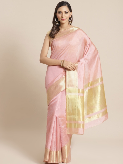

Mitera Pink & Golden Zari Woven Design Saree