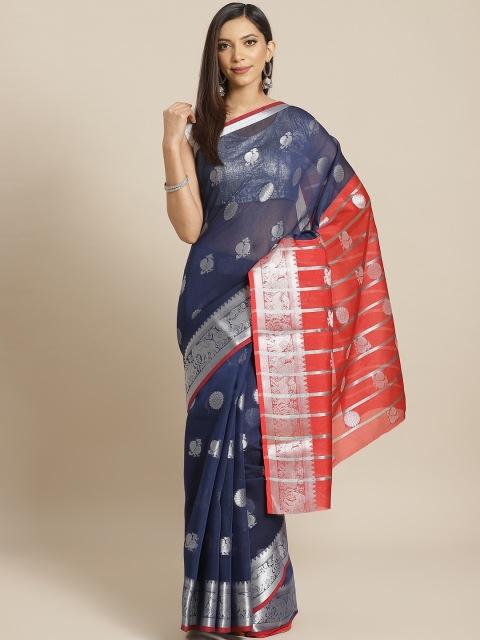 

KALINI Navy Blue & Red Zari Woven Design Saree