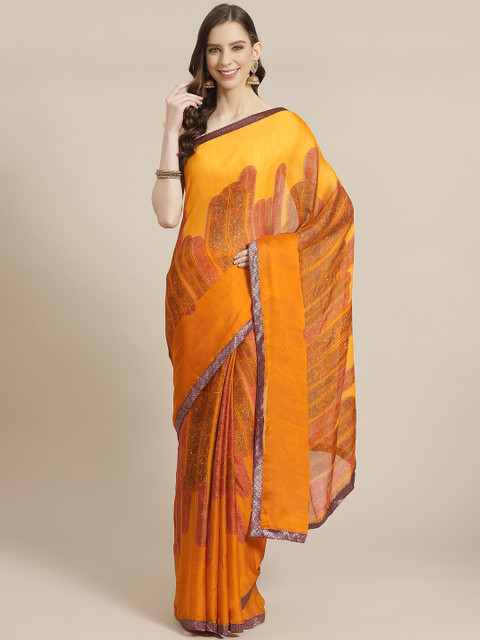 

KALINI Mustard Yellow & Brown Printed Saree