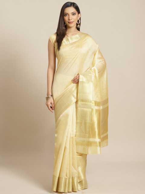 

KALINI Cream-Coloured Solid Saree