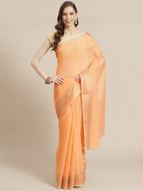 

KALINI Peach-Coloured & Golden Solid Saree