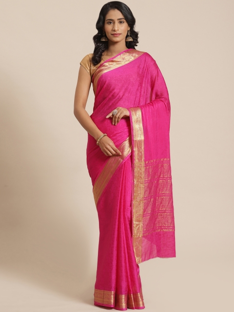 

KALINI Pink & Golden Nylon Woven Design Saree