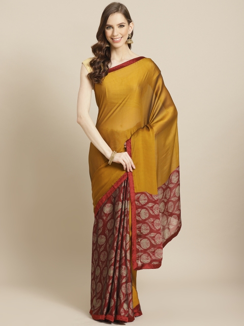 

KALINI Mustard Brown & Maroon Half & Half Printed Saree