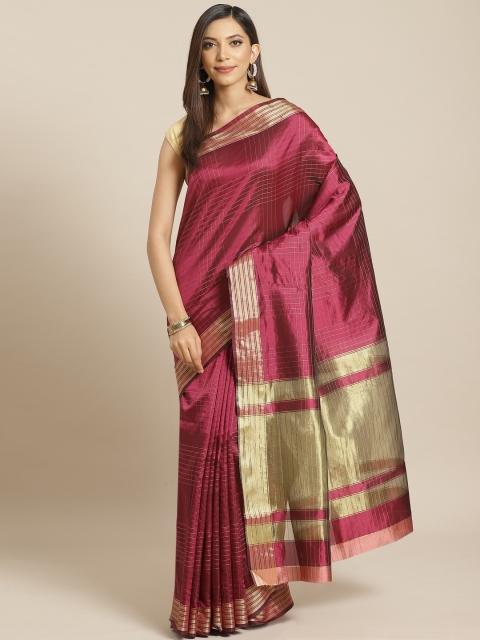 

KALINI Purple & Golden Checked Silk Blend Saree
