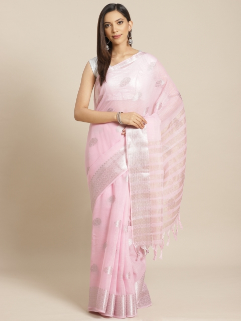 

KALINI Pink & Silver Woven Design Saree
