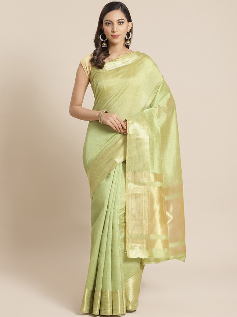 

Mitera Green Solid Saree