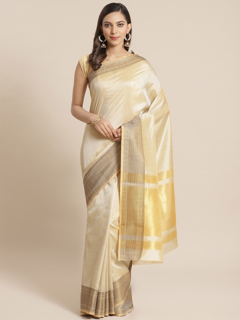 

Mitera Beige Solid Saree