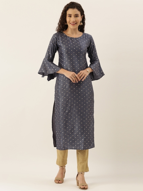 

Tikhi Imli Women Grey Foil Embellished Straight Kurta