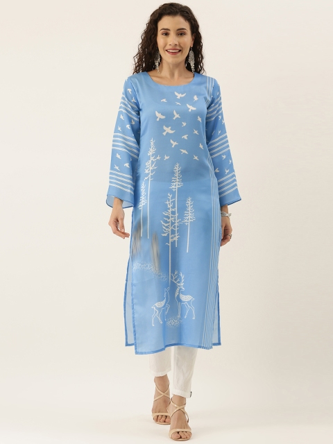 

Tikhi Imli Women Blue & White Printed Straight Kurta