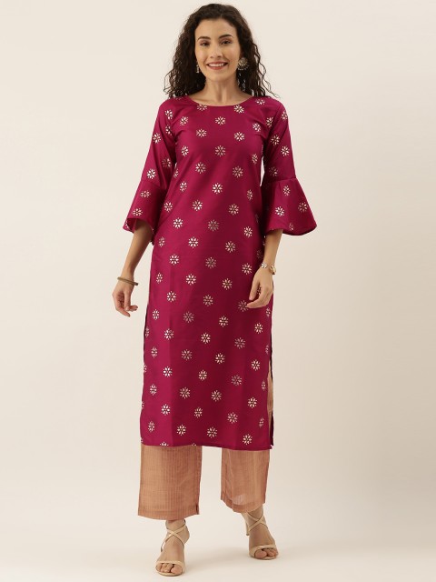 

Tikhi Imli Women Maroon Foil Embellished Straight Kurta