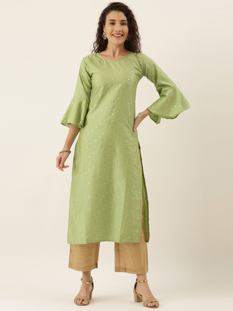 

Tikhi Imli Women Olive Green & Gold-Toned Printed Straight Kurta