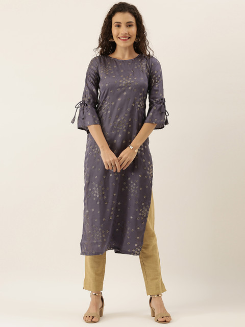 

Tikhi Imli Women Grey & Gold-Toned Embellished Straight Kurta